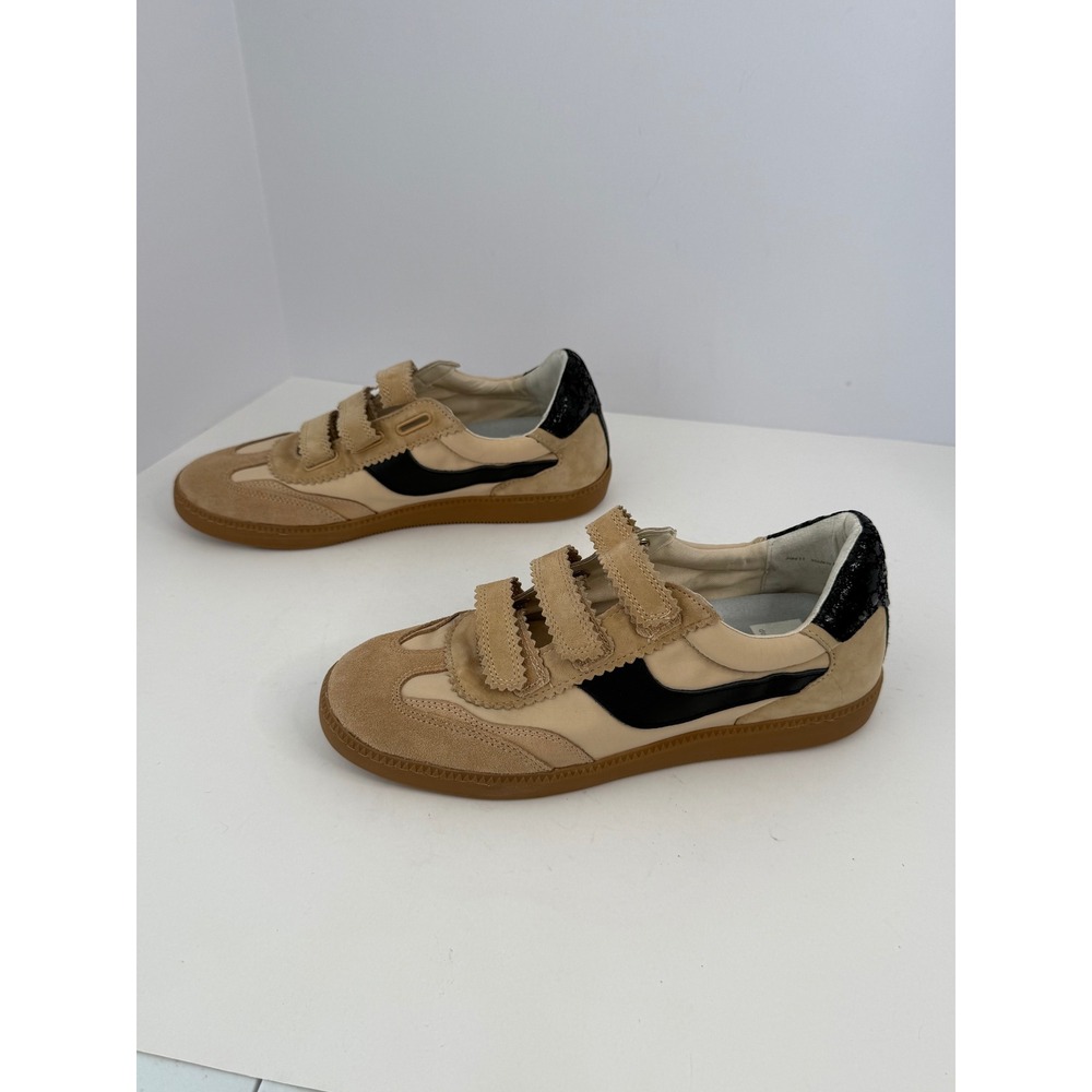 Dolce Vita Dolen Sneakers Sand Black Suede Leather Velcro Straps Size 11